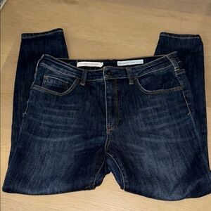 Pilcro Anthropologie high rise denim legging size 32 dark wash stretch pockets